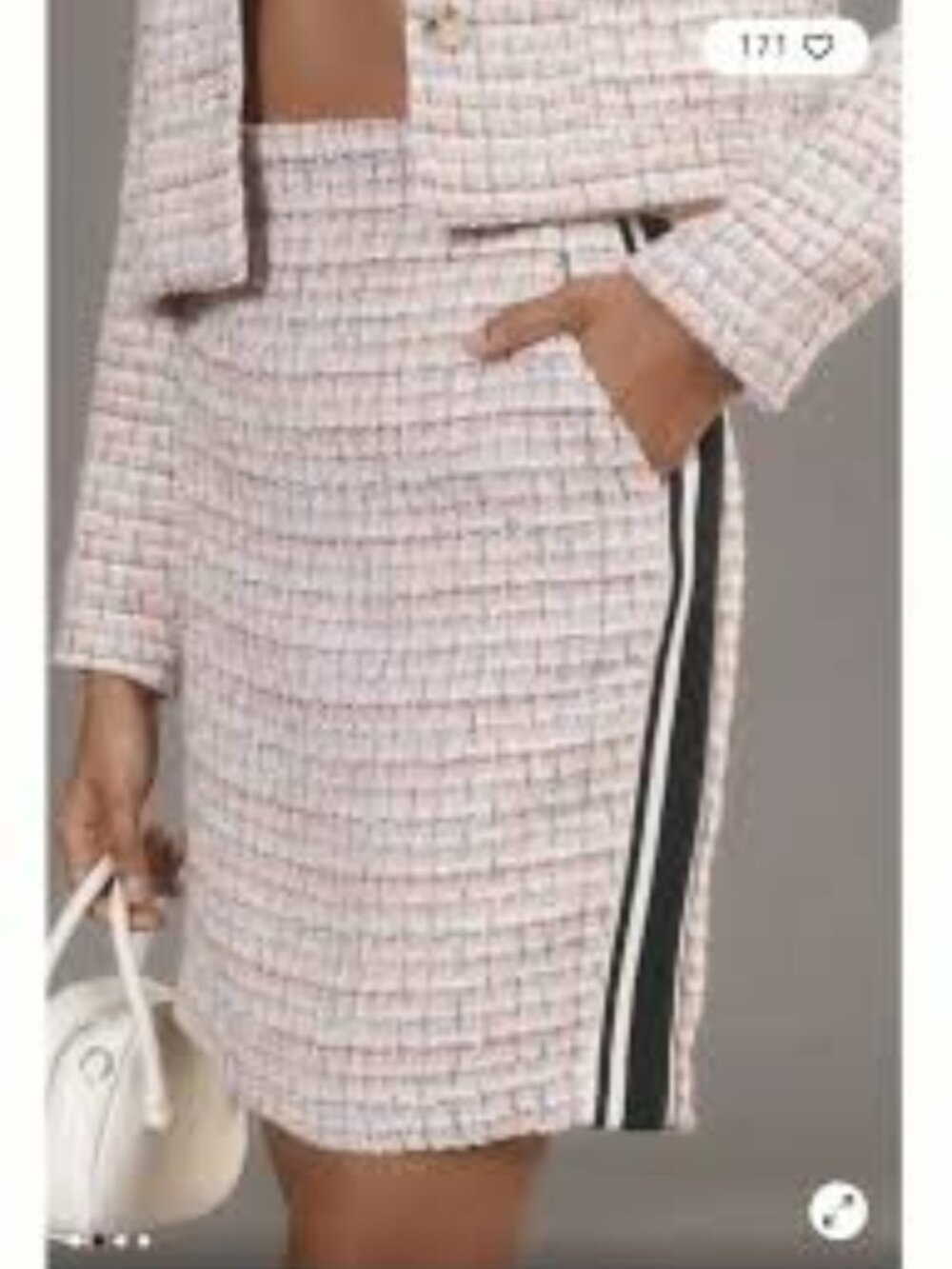 Maeve Textured Bouclé Tweed Mini Skirt Peach/Pink multicolor With Side Stripe 6